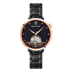 Pierre Lannier Australe 149K739 Montre Femme Automatique, Boîtier Rond 35 mm Noir & Or Rose, Cadran Cœur Ouvert Noir, Bracelet Acier Gris 14 mm, Miyota 8N24 Femme PIERRE LANNIER 
