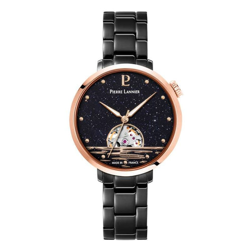 Pierre Lannier Australe 149K739 Montre Femme Automatique, Boîtier Rond 35 mm Noir & Or Rose, Cadran Cœur Ouvert Noir, Bracelet Acier Gris 14 mm, Miyota 8N24 Femme PIERRE LANNIER 