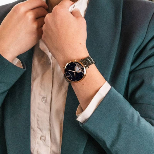 Pierre Lannier Australe 149K739 Montre Femme Automatique, Boîtier Rond 35 mm Noir & Or Rose, Cadran Cœur Ouvert Noir, Bracelet Acier Gris 14 mm, Miyota 8N24 Femme PIERRE LANNIER 