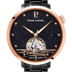Pierre Lannier Australe 149K739 Montre Femme Automatique, Boîtier Rond 35 mm Noir & Or Rose, Cadran Cœur Ouvert Noir, Bracelet Acier Gris 14 mm, Miyota 8N24 Femme PIERRE LANNIER 