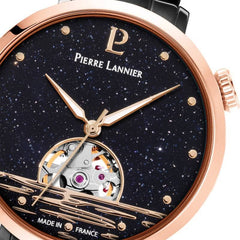 Pierre Lannier Australe 149K739 Montre Femme Automatique, Boîtier Rond 35 mm Noir & Or Rose, Cadran Cœur Ouvert Noir, Bracelet Acier Gris 14 mm, Miyota 8N24 Femme PIERRE LANNIER 
