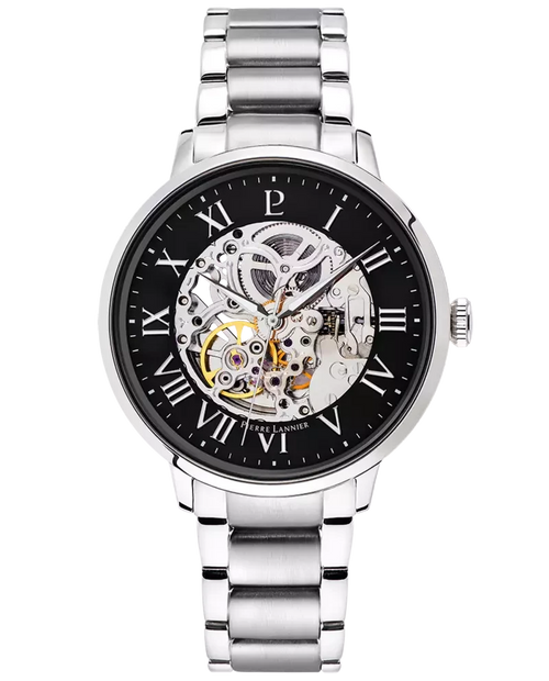 Pierre Lannier Automatic 317B131 Montre Automatique Homme, Boîtier Acier 42 mm, Cadran Squelette Noir, Bracelet Acier Argenté 20 mm Femme PIERRE LANNIER 