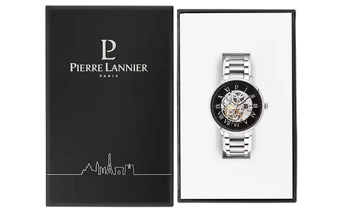 Pierre Lannier Automatic 317B131 Montre Automatique Homme, Boîtier Acier 42 mm, Cadran Squelette Noir, Bracelet Acier Argenté 20 mm Femme PIERRE LANNIER 