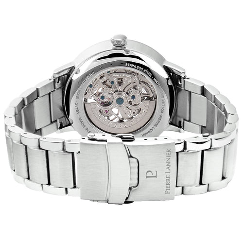 Pierre Lannier Automatic 317B131 Montre Automatique Homme, Boîtier Acier 42 mm, Cadran Squelette Noir, Bracelet Acier Argenté 20 mm Femme PIERRE LANNIER 