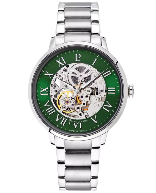 Pierre Lannier Automatic 317B171 Montre Automatique Homme, Boîtier Acier 42 mm, Cadran Squelette Vert, Bracelet Acier Argenté 20 mm Femme PIERRE LANNIER 
