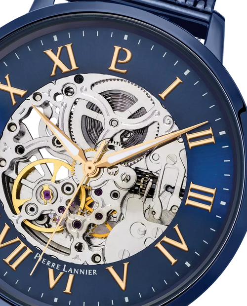 Pierre Lannier Automatic 318B468 Montre Automatique Homme, Boîtier Acier Bleu 42 mm, Cadran Squelette Bleu, Bracelet Acier Milanais Bleu 20 mm Femme PIERRE LANNIER 