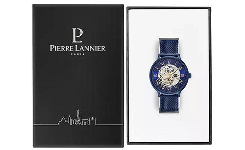 Pierre Lannier Automatic 318B468 Montre Automatique Homme, Boîtier Acier Bleu 42 mm, Cadran Squelette Bleu, Bracelet Acier Milanais Bleu 20 mm Femme PIERRE LANNIER 