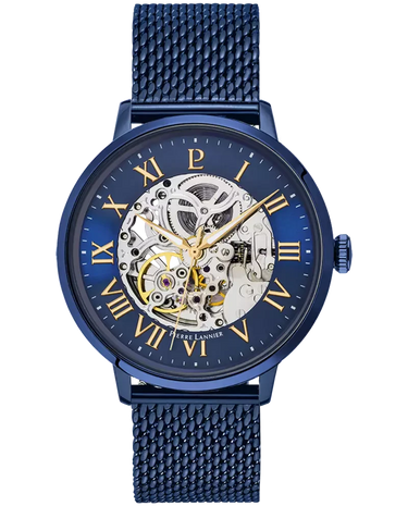 Pierre Lannier Automatic 318B468 Montre Automatique Homme, Boîtier Acier Bleu 42 mm, Cadran Squelette Bleu, Bracelet Acier Milanais Bleu 20 mm Femme PIERRE LANNIER 
