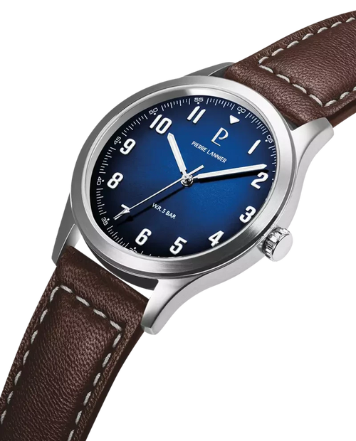 Pierre Lannier Aviateur 260G164 Montre Homme Quartz, Boîtier Acier 40 mm, Cadran Bleu Soleillé, Bracelet Cuir Brun 20 mm Femme PIERRE LANNIER 