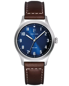 Pierre Lannier Aviateur 260G164 Montre Homme Quartz, Boîtier Acier 40 mm, Cadran Bleu Soleillé, Bracelet Cuir Brun 20 mm Femme PIERRE LANNIER 