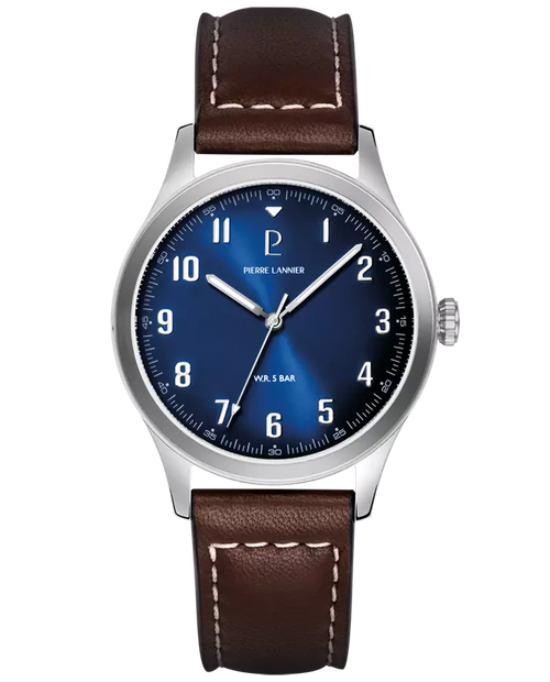 Pierre Lannier Aviateur 260G164 Montre Homme Quartz, Boîtier Acier 40 mm, Cadran Bleu Soleillé, Bracelet Cuir Brun 20 mm Femme PIERRE LANNIER 