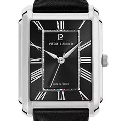 Pierre Lannier Empire 212G133 Montre Homme Quartz, Boîtier Rectangulaire 34 x 30,5 mm, Cadran Noir Soleillé, Bracelet Cuir Noir, Calibre TMI VX21C Homme PIERRE LANNIER 