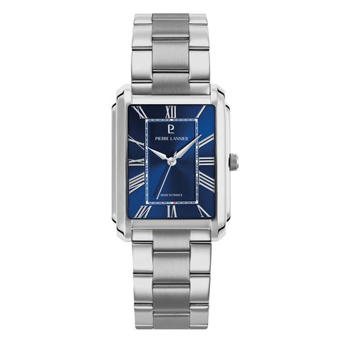 Pierre Lannier Empire 215F161 Montre Homme Quartz, Boîtier Rectangulaire 34 x 30,5 mm, Cadran Bleu Soleillé, Bracelet Acier Gris, Calibre TMI VX21C Homme PIERRE LANNIER 
