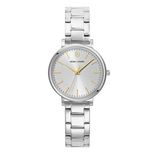 Pierre Lannier ESSENTIAL 087M621 Montre Femme à Quartz, Boîtier Rond Acier Inoxydable Argenté, Cadran Gris Soleil, Bracelet Acier Poli, Étanche 30 m Femme PIERRE LANNIER 