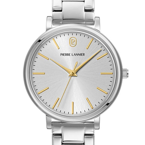 Pierre Lannier ESSENTIAL 087M621 Montre Femme à Quartz, Boîtier Rond Acier Inoxydable Argenté, Cadran Gris Soleil, Bracelet Acier Poli, Étanche 30 m Femme PIERRE LANNIER 