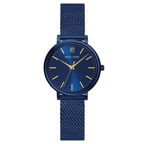 Pierre Lannier ESSENTIAL 088G869 Montre Femme à Quartz, Boîtier Rond Bleu 33 mm, Cadran Bleu Soleil, Bracelet Milanais Acier Bleu 14 mm, Étanche 30 m Femme PIERRE LANNIER 