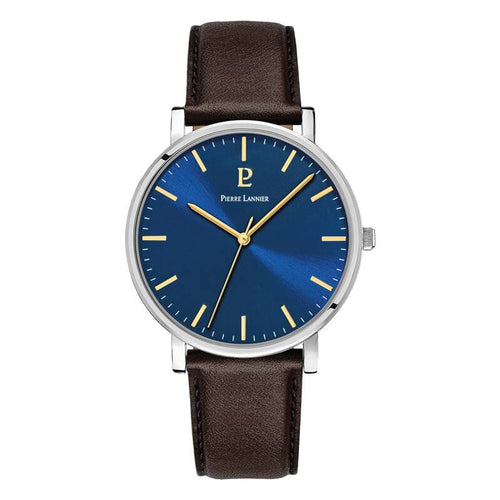 Pierre Lannier Essential 217G164 Montre Homme Quartz, Boîtier Acier 40,5 mm, Cadran Bleu Soleillé, Bracelet Cuir Marron 20 mm, Miyota 2035 Homme PIERRE LANNIER 