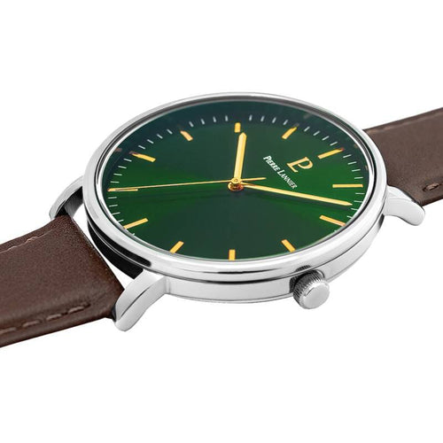 Pierre Lannier Essential 217G174 Montre Homme Quartz, Boîtier Acier 40,5 mm, Cadran Vert Soleillé, Bracelet Cuir Marron 20 mm, Miyota 2035 Homme PIERRE LANNIER 