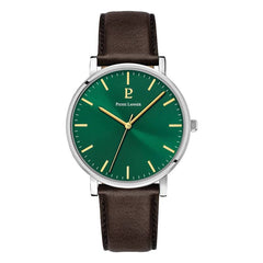 Pierre Lannier Essential 217G174 Montre Homme Quartz, Boîtier Acier 40,5 mm, Cadran Vert Soleillé, Bracelet Cuir Marron 20 mm, Miyota 2035 Homme PIERRE LANNIER 