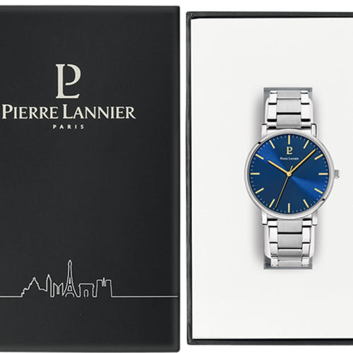 Pierre Lannier Essential 251G161 Montre Homme Quartz, Boîtier Acier 40,5 mm, Cadran Bleu Soleillé, Bracelet Acier Argenté 20 mm Femme PIERRE LANNIER 