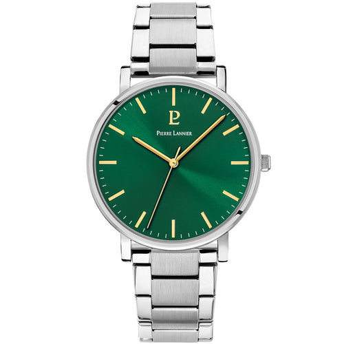 Pierre Lannier Essential 251G171 Montre Homme Quartz, Boîtier Acier 40,5 mm, Cadran Vert Soleillé, Bracelet Acier Argenté 20 mm Femme PIERRE LANNIER 