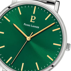 Pierre Lannier Essential 251G171 Montre Homme Quartz, Boîtier Acier 40,5 mm, Cadran Vert Soleillé, Bracelet Acier Argenté 20 mm Femme PIERRE LANNIER 