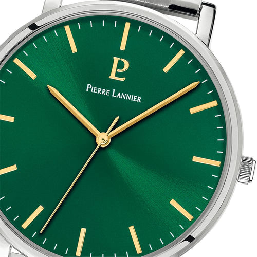 Pierre Lannier Essential 251G171 Montre Homme Quartz, Boîtier Acier 40,5 mm, Cadran Vert Soleillé, Bracelet Acier Argenté 20 mm Femme PIERRE LANNIER 