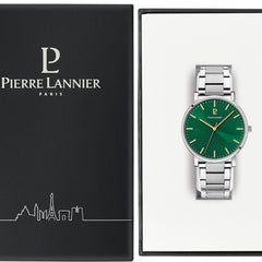 Pierre Lannier Essential 251G171 Montre Homme Quartz, Boîtier Acier 40,5 mm, Cadran Vert Soleillé, Bracelet Acier Argenté 20 mm Femme PIERRE LANNIER 