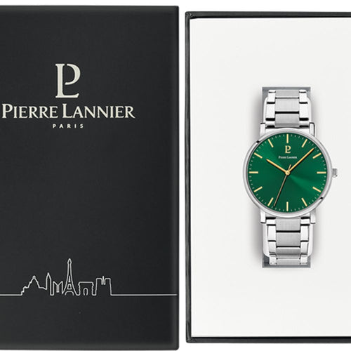 Pierre Lannier Essential 251G171 Montre Homme Quartz, Boîtier Acier 40,5 mm, Cadran Vert Soleillé, Bracelet Acier Argenté 20 mm Femme PIERRE LANNIER 