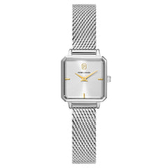 Pierre Lannier LEONOR 071H621 Montre Femme à Quartz, Boîtier Carré en Acier Inoxydable Argenté, Cadran Soleillé Argenté, Bracelet Milanais 12 mm, Étanche 30 m Femme PIERRE LANNIER 