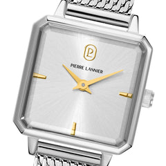 Pierre Lannier LEONOR 071H621 Montre Femme à Quartz, Boîtier Carré en Acier Inoxydable Argenté, Cadran Soleillé Argenté, Bracelet Milanais 12 mm, Étanche 30 m Femme PIERRE LANNIER 
