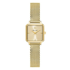 Pierre Lannier LEONOR 072J542 Montre Femme à Quartz, Boîtier Carré en Acier Inoxydable PVD Or, Cadran Soleillé Doré, Bracelet Milanais Doré 12 mm, Étanche 30 m Femme PIERRE LANNIER 