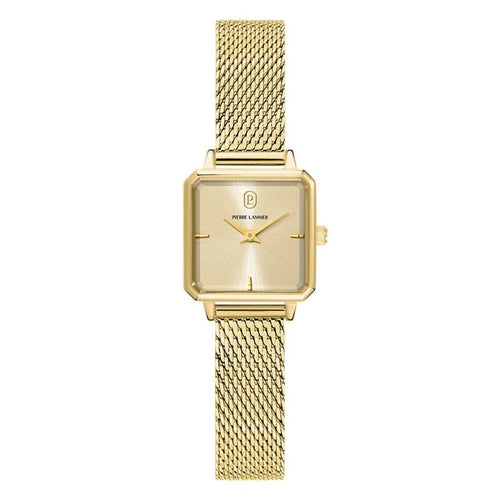 Pierre Lannier LEONOR 072J542 Montre Femme à Quartz, Boîtier Carré en Acier Inoxydable PVD Or, Cadran Soleillé Doré, Bracelet Milanais Doré 12 mm, Étanche 30 m Femme PIERRE LANNIER 