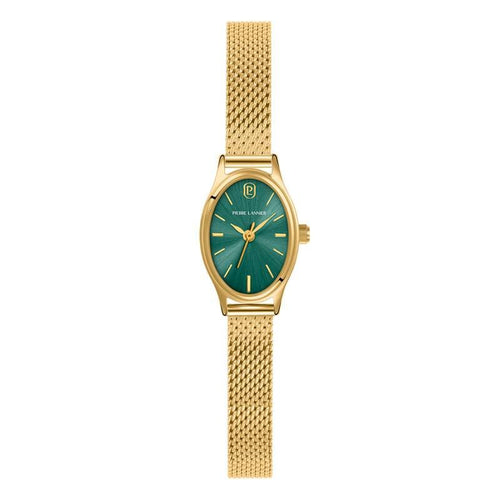 Pierre Lannier OVALIA 075K572 Montre Femme à Quartz, Boîtier Ovale Acier Inoxydable PVD Or, Cadran Vert Soleillé, Bracelet Milanais Doré, Étanche 30 m Femme PIERRE LANNIER 