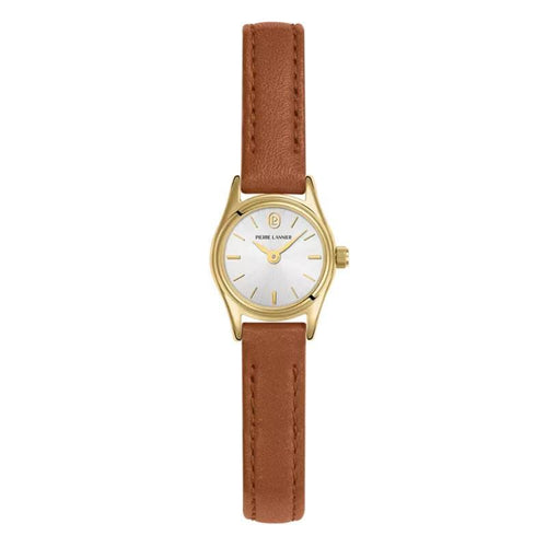 Pierre Lannier PYA 091M524 Montre Femme à Quartz, Boîtier Rond Doré 20 mm, Cadran Soleil Doré, Bracelet Cuir Marron 10 mm, Étanche 5 ATM Femme PIERRE LANNIER 