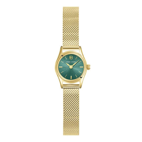 Pierre Lannier PYA 091M572 Montre Femme à Quartz, Boîtier Rond Doré 20 mm, Cadran Vert Soleil, Bracelet Maille Milanaise Doré 10 mm, Étanche 5 ATM Femme PIERRE LANNIER 