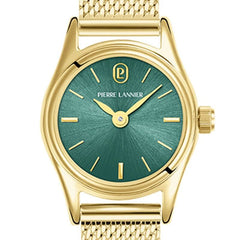 Pierre Lannier PYA 091M572 Montre Femme à Quartz, Boîtier Rond Doré 20 mm, Cadran Vert Soleil, Bracelet Maille Milanaise Doré 10 mm, Étanche 5 ATM Femme PIERRE LANNIER 