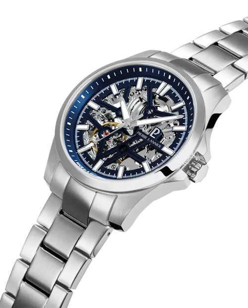 Pierre Lannier Skeletom 304G161 Montre Automatique Homme, Boîtier Acier 40 mm, Cadran Squelette Bleu, Bracelet Acier Argenté 20 mm Femme PIERRE LANNIER 