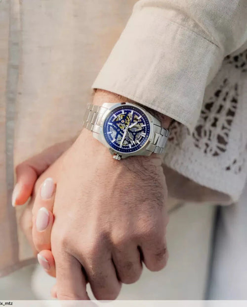 Pierre Lannier Skeletom 304G161 Montre Automatique Homme, Boîtier Acier 40 mm, Cadran Squelette Bleu, Bracelet Acier Argenté 20 mm Femme PIERRE LANNIER 