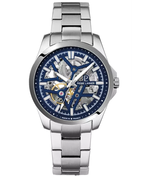 Pierre Lannier Skeletom 304G161 Montre Automatique Homme, Boîtier Acier 40 mm, Cadran Squelette Bleu, Bracelet Acier Argenté 20 mm Femme PIERRE LANNIER 