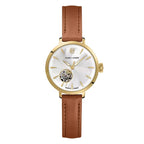 Pierre Lannier Soline 139L524 Montre Femme Automatique, Boîtier Rond 32 mm Doré, Cadran Blanc Cœur Ouvert Soleillé, Bracelet Cuir Marron, Miyota 6T28, Étanche 5 ATM Femme PIERRE LANNIER 