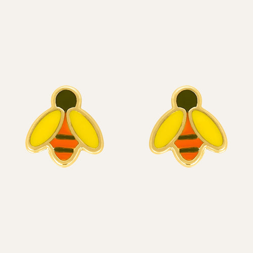 Puces d'oreilles enfant abeille en or jaune 18 carats Boucles d'oreilles Robez Masson 