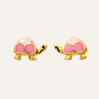 Puces d'oreilles enfant Tortue rose en or jaune 18 carats Boucles d'oreilles Robez Masson 