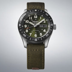 Seiko HDB008K1 Montre Homme Seiko 5 Sports Field Automatique - Cadran Vert, Bracelet Nylon et Cuir, Lunette Boussole, Étanche 100M, Style Aventure et Confort Quotidien Homme SEIKO 