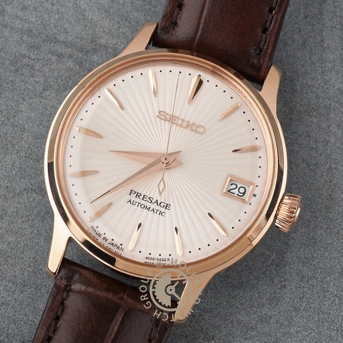 Seiko SRP852J1 Montre Femme Automatique Presage Cocktail Time Bellini Cadran Argent Rose Gold Bracelet Cuir Élégance Intemporelle et Confort Quotidien Homme SEIKO 