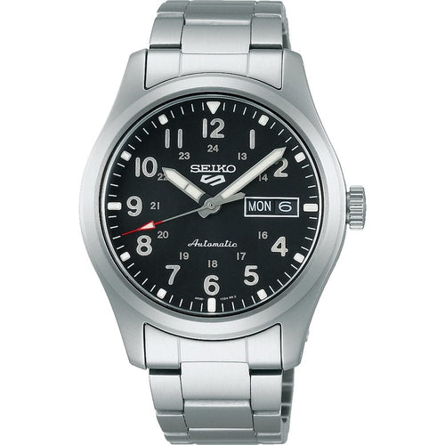 Seiko SRPG27K1 Montre Homme Automatique 5 Sports Cadran Noir Bracelet Acier Inoxydable Style Militaire Confort Durable et Précision Quotidienne Homme SEIKO 