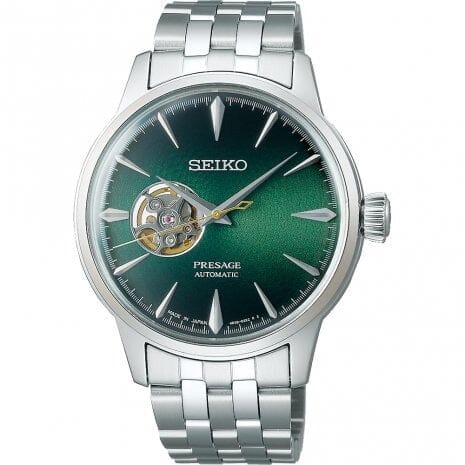 Seiko SSA441J1 Montre Homme Presage Cocktail Time Grasshopper Automatique - Cadran Vert Dégradé Open Heart, Acier Inoxydable, Style Élégant et Raffiné Homme SEIKO 